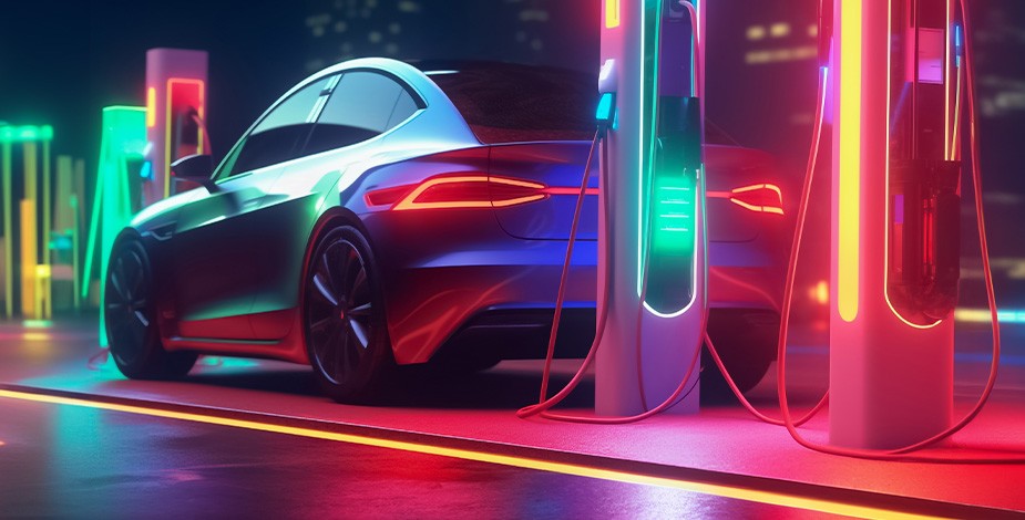 配备 RGB 灯的电动汽车充电站