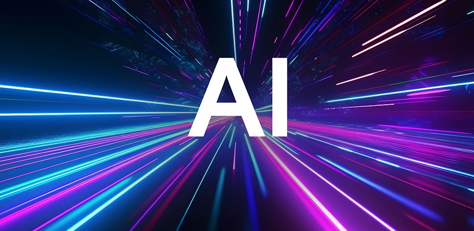 蓝色、粉色和紫色线条勾勒的星空，中间有“AI”字样。