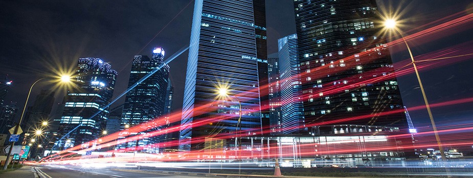 新加坡摩天大楼的夜景