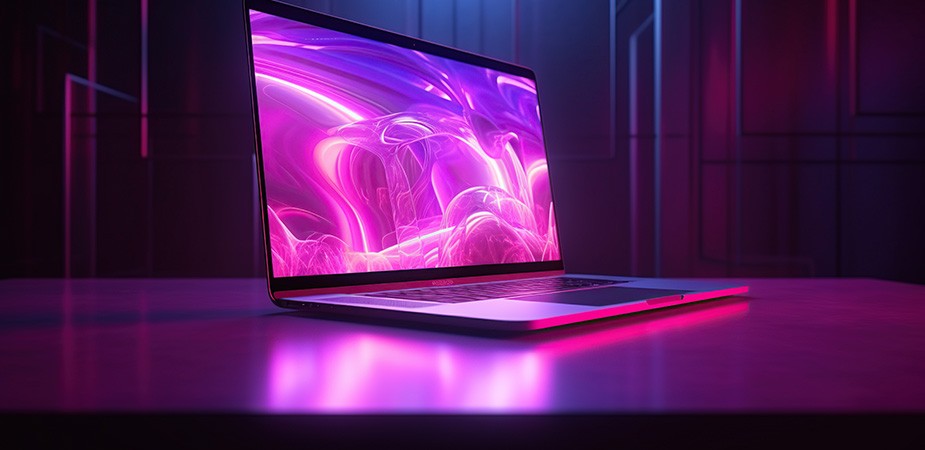 屏幕上显示紫色漩涡图像的 PC